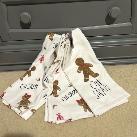 Other - Rae Dunn Set of 3 Kitchen Towels Gingerbread Oh Snap
